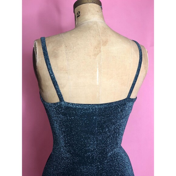 1990s-Y2K ALL THAT JAZZ Green & Silver Glitter Metallic Maxi Dress W/High Slit S - Picture 7 of 9